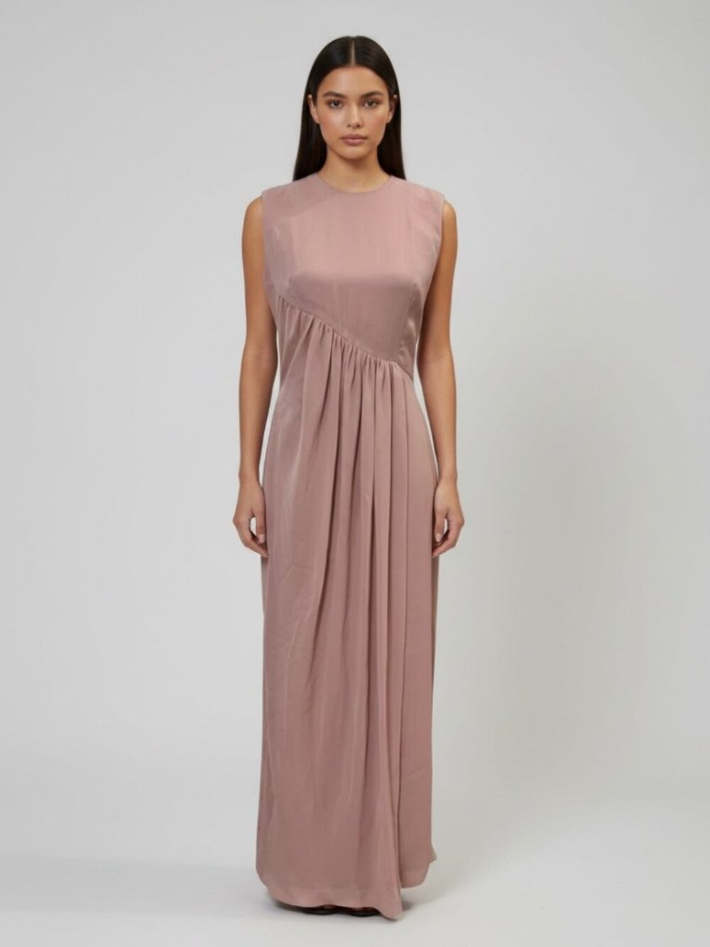 Jack Bryan Vintage Pink Chiffon Pleated Sleeveless Formal Maxi Dress 6 Cocktail